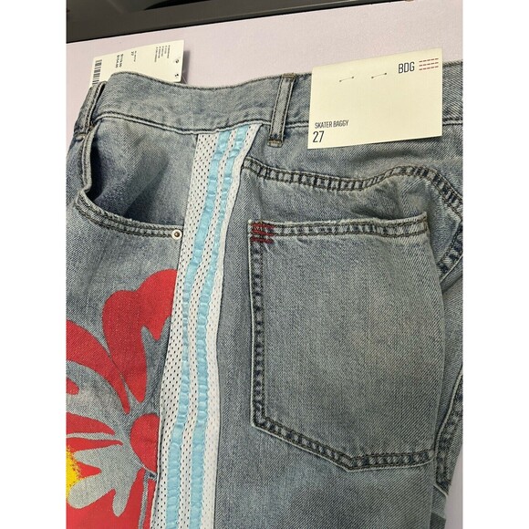 BDG Urban Outfitters Skater Baggy Wide Leg Jeans Painted Floral Size 27 NWT $119 - Picture 4 of 8